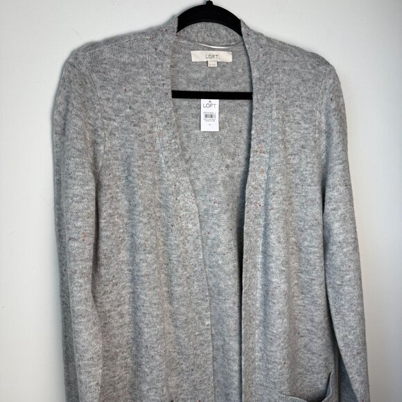 Loft Long Duster Coatigan NWT Open Front Pockets Rainbow Speckled Gray Size M - Picture 7 of 9